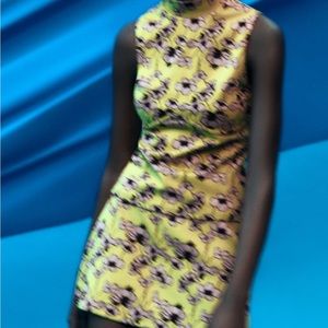 Zara floral jacquard top and mini skirt set. Green. New with tags. 60’s style! S